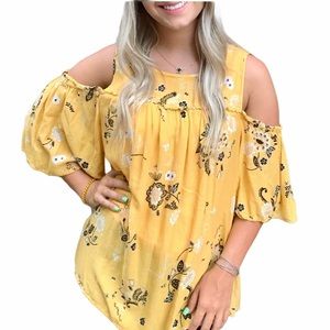 Torrid Floral Cold Shoulder Blouse Yellow Size 00